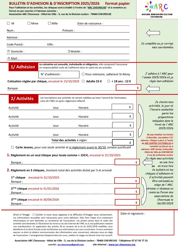 bulletin adhesion 2025 2026 vierge